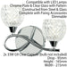 LED Twin Wall Light Twisted Chrome Arm Glass Pattern Shade Dimming Lamp Lighting Loops