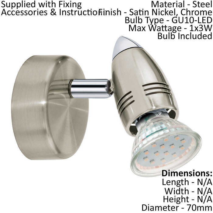 Ceiling Spot Light & 2x Matching Wall Lights Round Satin Nickel Adjustable Head Loops