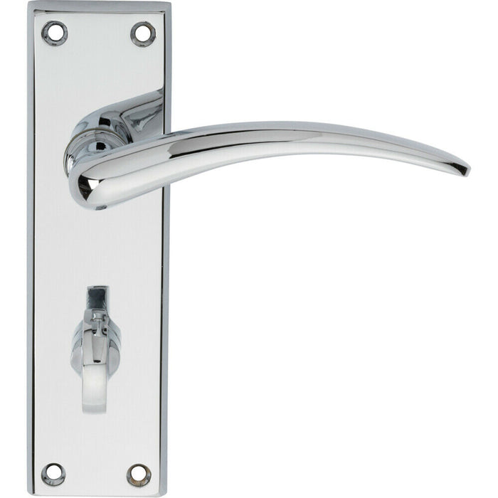 2x PAIR Slim Arched Door Lever on Bathroom Backplate 150 x 43mm Polished Chrome Loops