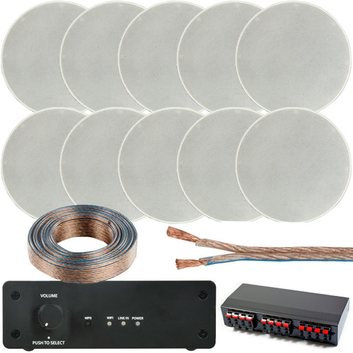 Wi Fi Ceiling Speaker Kit 5 Zone Stereo Amp 10x 70W Low Profile Background Music