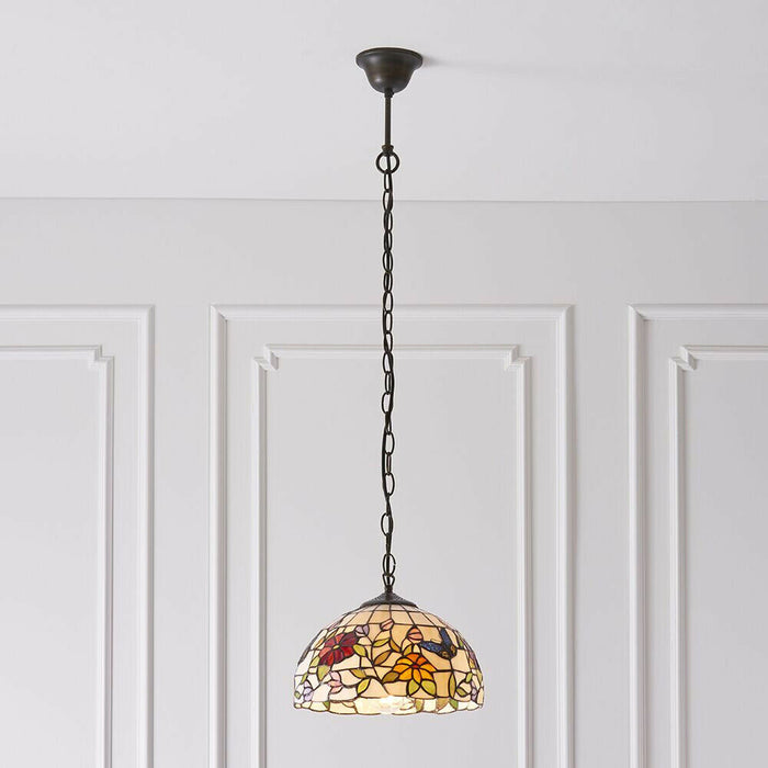 Small Tiffany Butterfly Pendant Light - Dark Bronze Finish - Needs 60W E27 GLS Loops