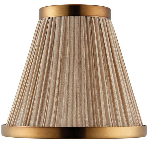6" Luxury Round Tapered Lamp Shade Beige Pleated Organza Fabric & Antique Brass Loops