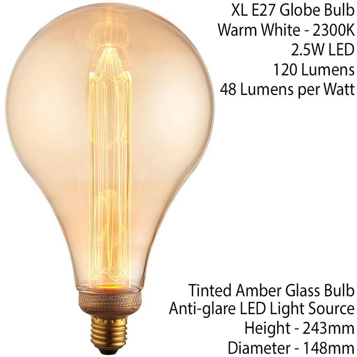 VINTAGE LED Filament Light Bulb AMBER GLASS E27 Screw 2.5W XL 243mm x 148mm Lamp Loops