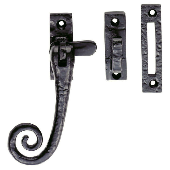 Curly tail Casement Window Fastener 124 x 80mm Black Antique Window Fitting Loops