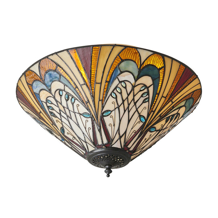 Tiffany Glass Flush Ceiling Light - French Style Design - Dimmable LED Lamp Loops