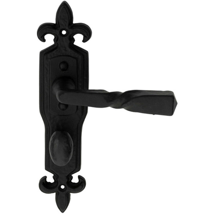 PAIR Forged Twisted Ornate Lever on Bathroom Backplate 226 x 50mm Black Antique Loops