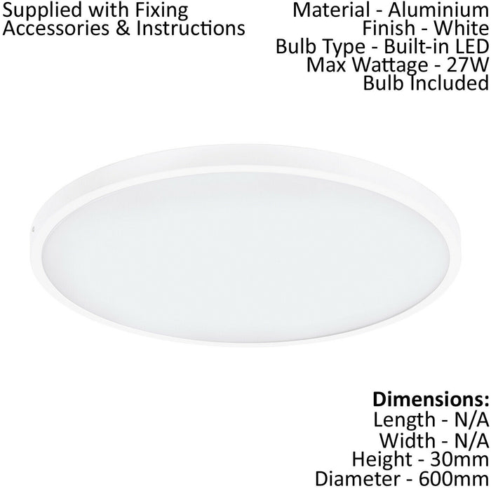 2 PACK Wall / Ceiling Light White 600mm Round Surface Mounted 27W LED 3000K Loops