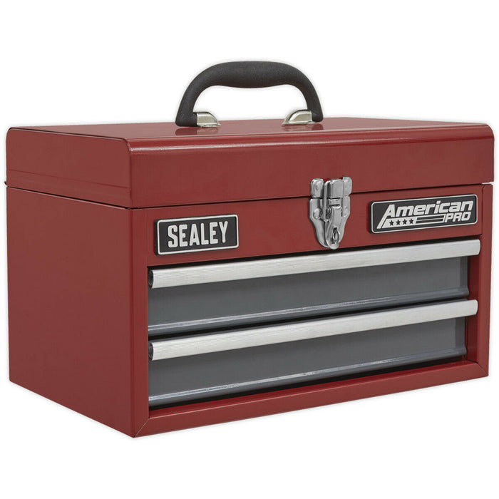 360 x 230 x 230mm Portable 2 Drawer Toolbox - RED - Lockable Tool Storage Chest Loops