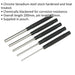 5 Piece Long Pattern Parallel Pin Punch Set - 200mm Length - Hardened & Treated Loops