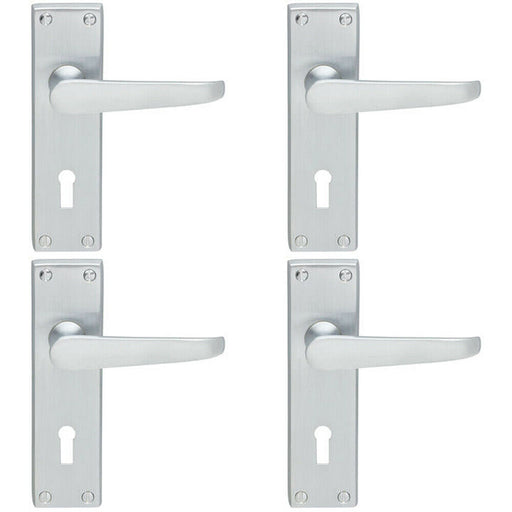 4x PAIR Victorian Flat Lever on Lock Backplate Handle 150 x 42mm Satin Chrome Loops