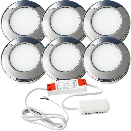 6x 2.6W LED Kitchen Cabinet Surface Spot Lights & Driver Chrome Natural White Loops