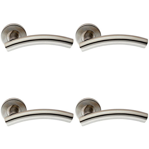 4x PAIR Arched Round Bar Handle on Round Rose Concealed Fix Satin Steel Loops