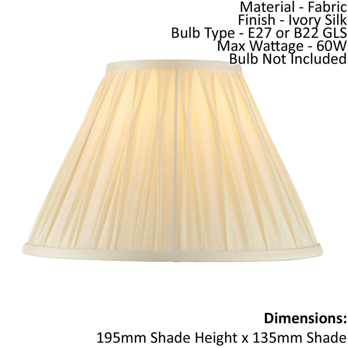 Tapered Cylinder Lamp Shade - Ivory Silk - 60W E27 or B22 - Living Room - e10067 Loops
