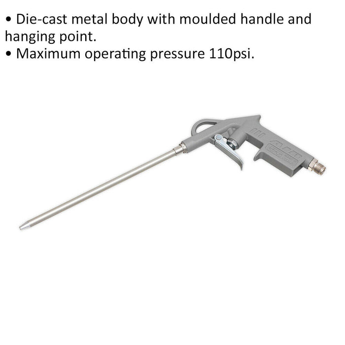 200mm Air Blow Gun - 1/4" BSP Air Inlet - Die-Cast Metal Body - Moulded Handle Loops