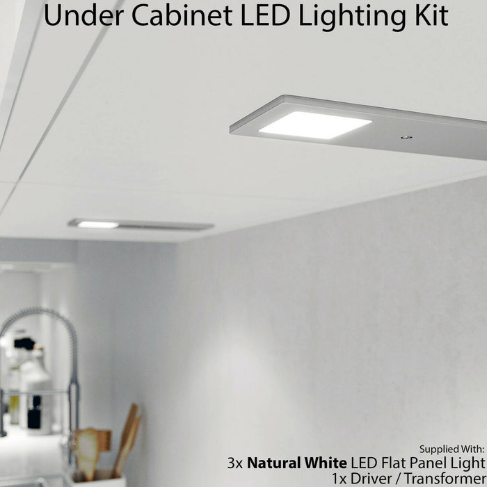 3x 5W Kitchen Cabinet Low Profile Slim Panel Light & Driver Natural White Flush Loops