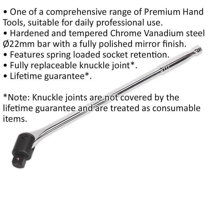 600mm Breaker Pull Bar - 1" Sq Drive Knuckle - Spring Loaded Socket Retention Loops
