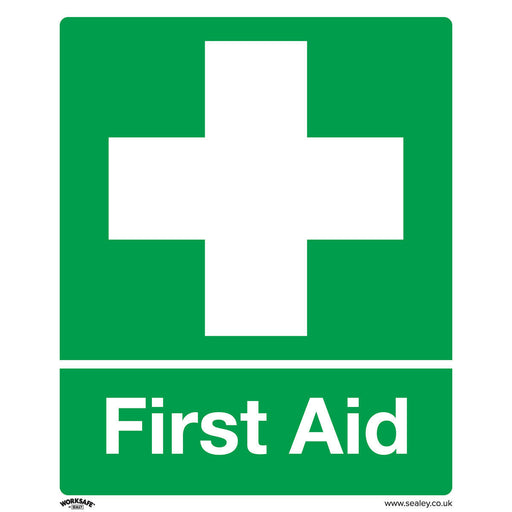 10x FIRST AID Health & Safety Sign - Self Adhesive 250 x 300mm Warning Sticker Loops