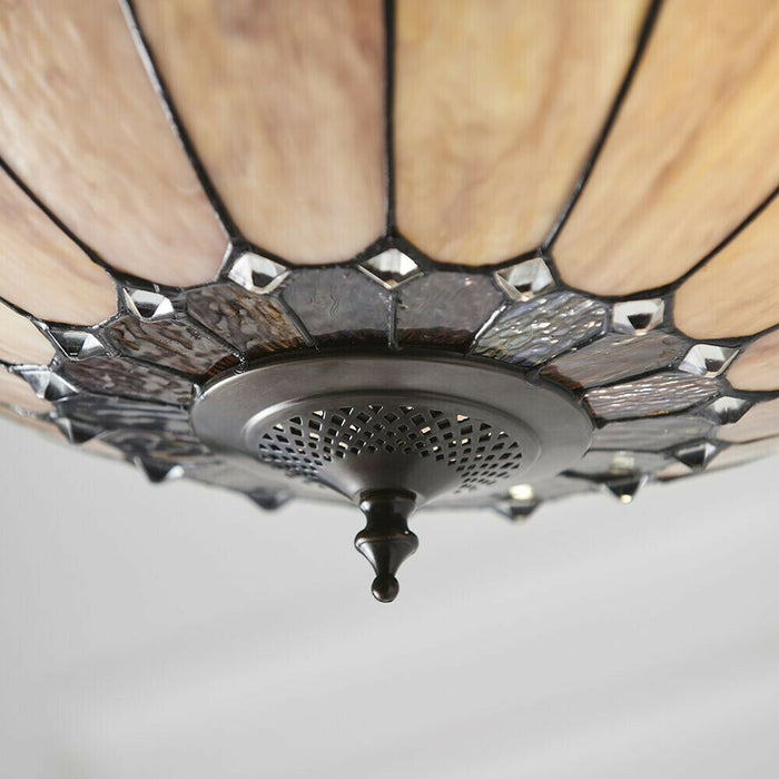 Tiffany Glass Hanging Ceiling Pendant Light Dark Bronze 3 Lamp Shade i00084 Loops