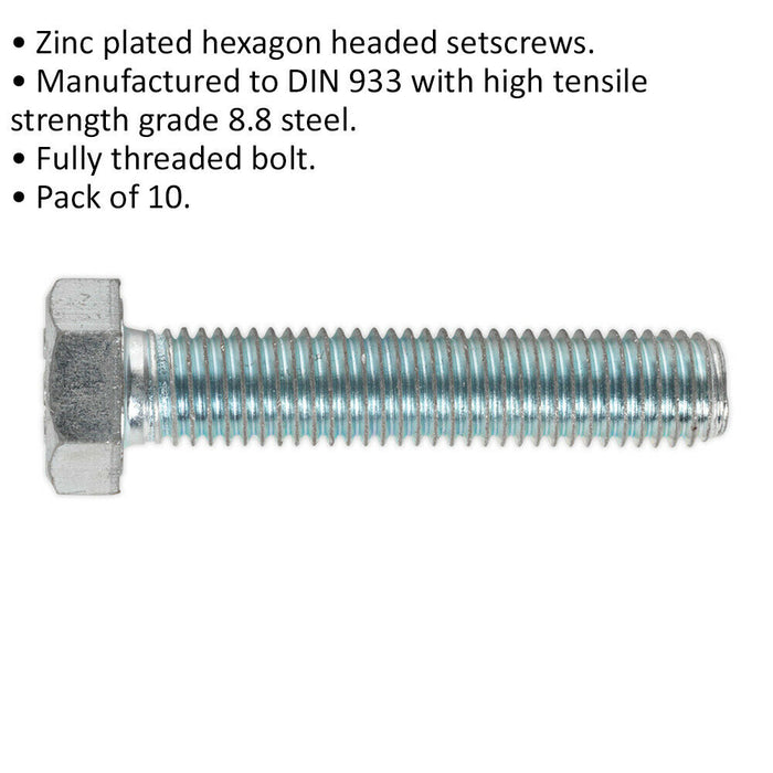 10 PACK HT Setscrew - M14 x 70mm - Grade 8.8 Zinc - Fully Threaded - DIN 933 Loops