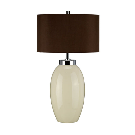 Table Lamp Small Ceramic Cream Glaze Brown Faux Silk Empire Shade LED E27 60W Loops