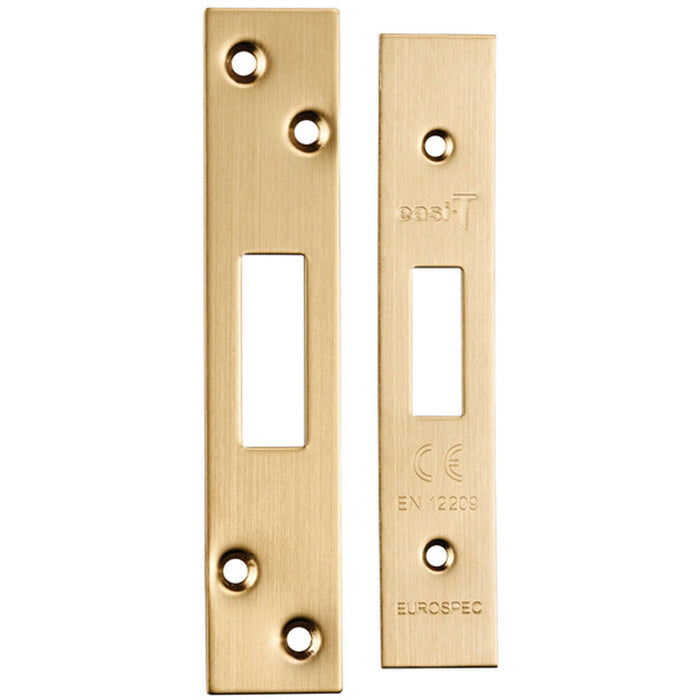 Square Forend Strike and Fixing Pack Suitable for Deadlocks Satin Brass Loops