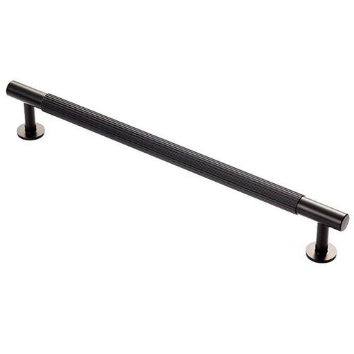 Lined Bar Door Pull Handle - 274mm x 13mm - 224mm Centres - Matt Black Loops