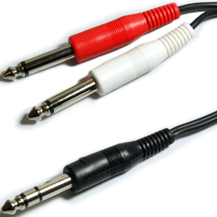 1m 6.35mm Stereo Plug to 2x ¼" Mono Male Jack Cable Microphone Y Splitter Lead Loops