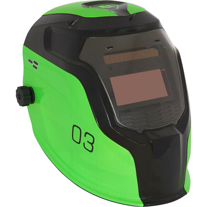 Green Auto Darkening Welding Helmet - Shade Variable Control - Grinding Function Loops