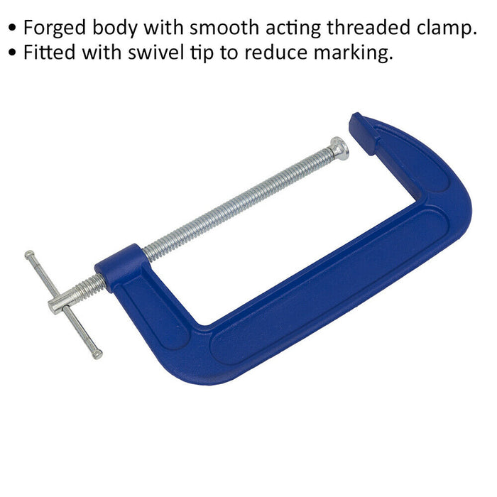 200mm Heavy Duty Forged G-Clamp - 25mm Throat - Threaded Screw Clamp Swivel Tip Loops