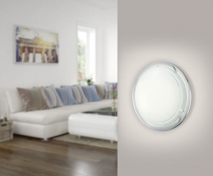 Wall Flush Ceiling Light Chrome Shade White Clear Glass Painted Bulb E27 1x60W Loops