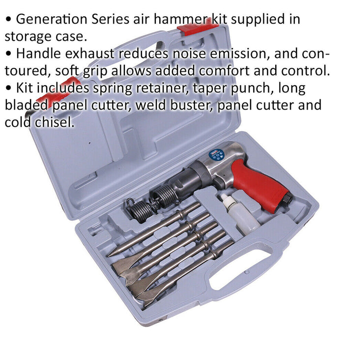 Long Stroke Air Hammer Kit - 1/4" BSP Inlet - Soft Grip - Handle Exhaust Loops