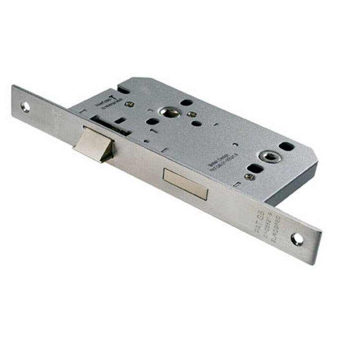 55mm Contract DIN Bathroom Lock Square Forend Satin Stainless Steel Loops