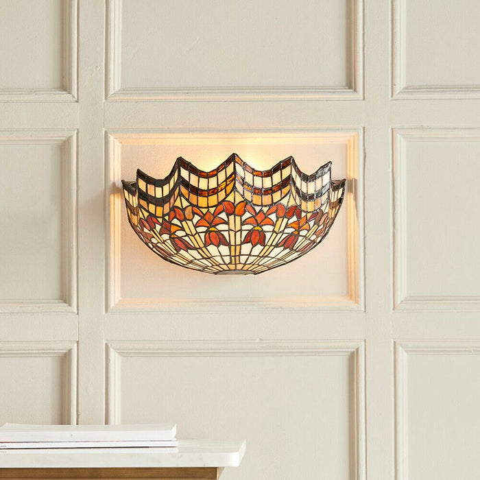 Tiffany Glass Wall Light Cream & Bold Red Scallop Shade Interior Sconce i00258 Loops