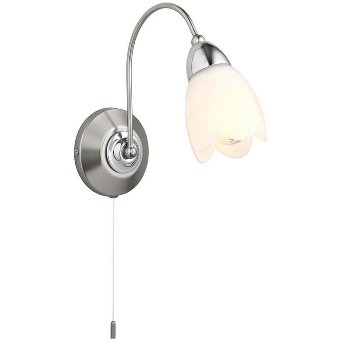 Dimming LED Wall Light Satin Chrome & Diffused Glass Shade Single Lamp Fitting Loops