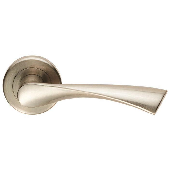 PAIR Angular Twisted Handle on Round Rose Concealed Fix Satin Nickel Loops