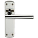 Mitred T Bar Lever Door Handle on Latch Backplate 172 x 44mm Polished Steel Loops
