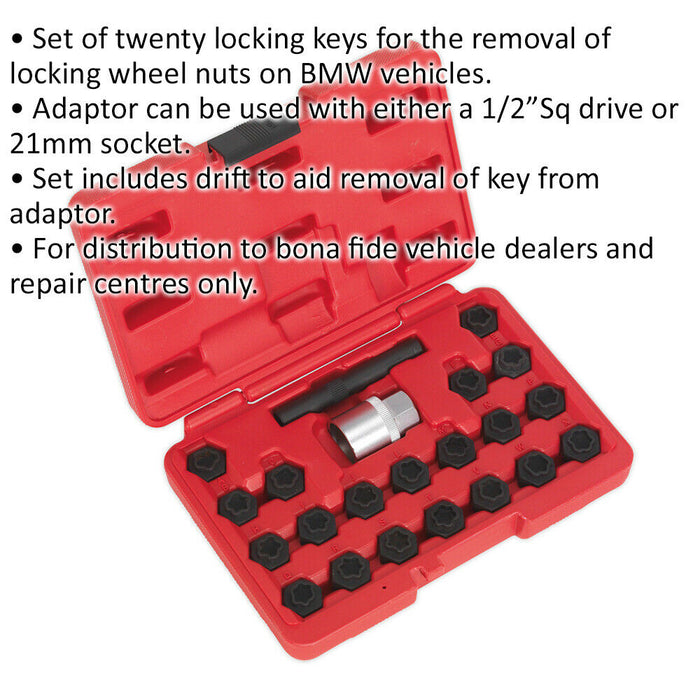 22pc Locking Wheel Nut Key Set - DEALERS & REPAIR CENTRES ONLY - For BMW Loops