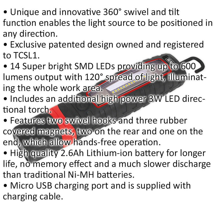 Rechargeable Inspection Light - 14 SMD LED & 3W SMD LED - 360 Degree Swivel Loops