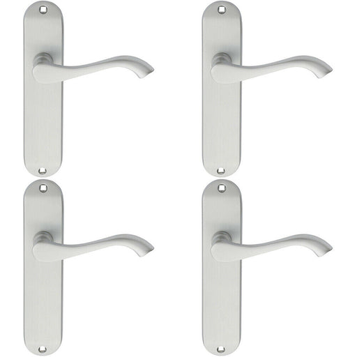4x PAIR Curved Handle on Chamfered Latch Backplate 180 x 40mm Satin Chrome Loops