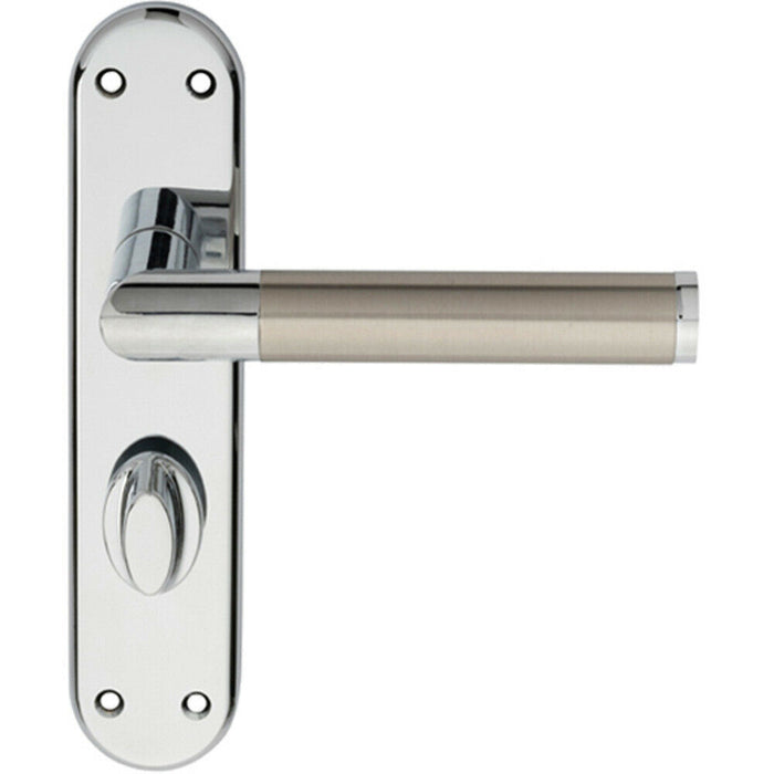 Door Handle & Bathroom Lock Pack Chrome & Satin Nickel Modern Flat Backplate Loops