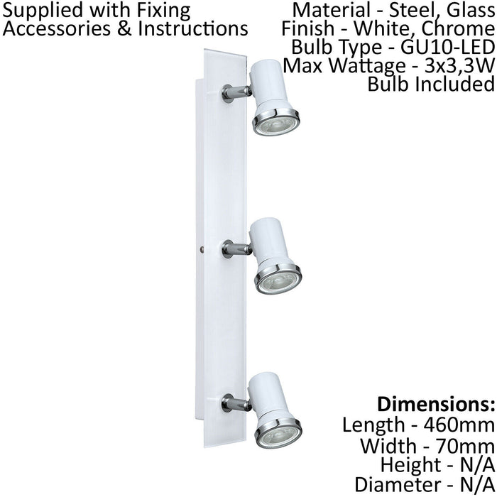 2 PACK Wall Flush Ceiling Light IP44 Bathroom Colour White Chrome GU10 3x3.3W Loops