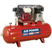 150 Litre Belt Drive Air Compressor - 6.5hp Petrol Engine - Gauge & Air Outlet Loops