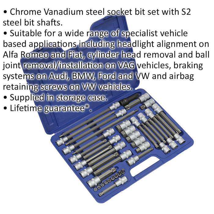 38pc Automotive S2 Socket Bit Set - For VW AUDI BMW & FORD - Ball Joint Cylinder Loops