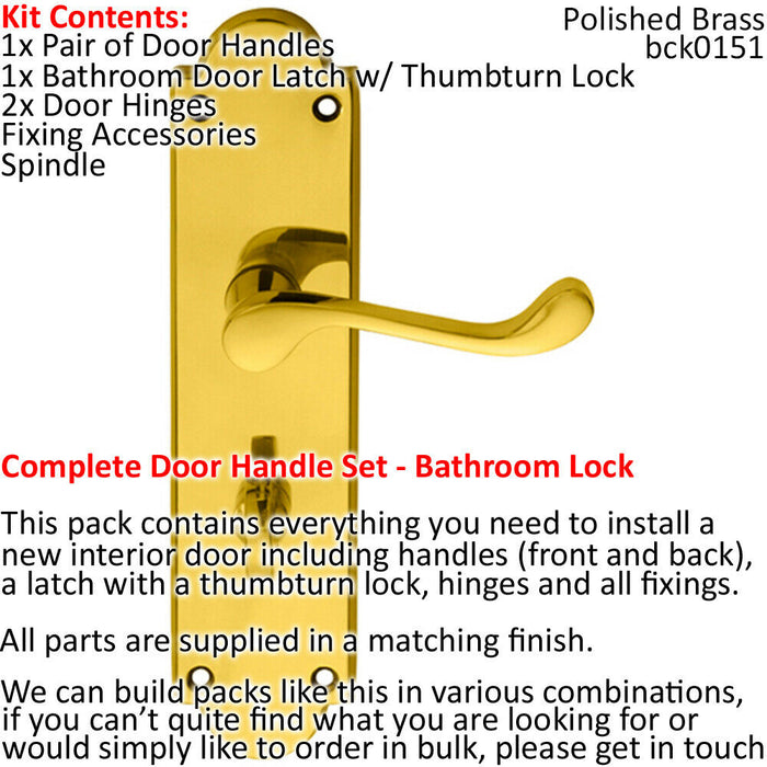 Door Handle & Bathroom Lock Pack Brass Victorian Scroll Ornate Backplate Loops