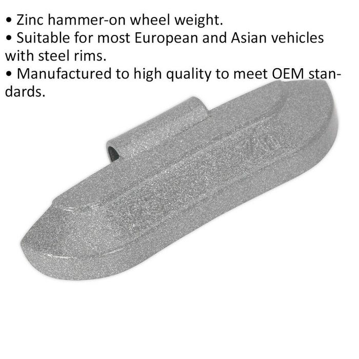 100 PACK 25g Hammer On Wheel Weights - Zinc for Steel Wheels - Wheel Balance Loops