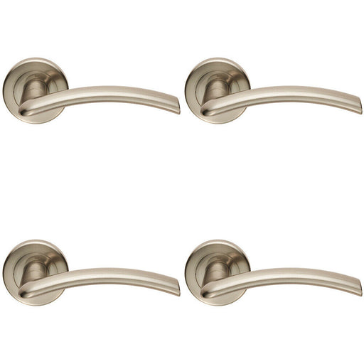 4x PAIR Flat Arched Style Handle on Round Rose Concealed Fix Satin Nickel Loops