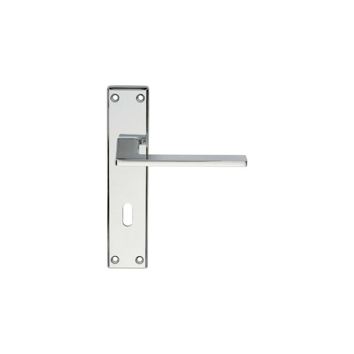 2x Flat Straight Lever on Lock Backplate Door Handle 180 x 40mm Polished Chrome Loops