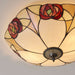 Tiffany Glass Flush Ceiling Light - Mackintosh Style Rose - Dark Bronze Finish Loops