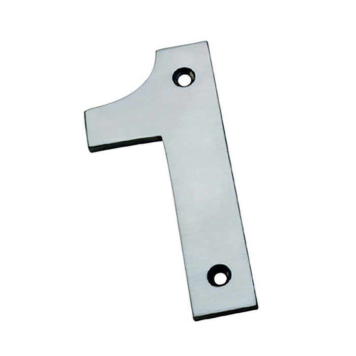 100mm Front Door Numerals '1' 74mm Fixing Centres Satin Stainless Steel Loops