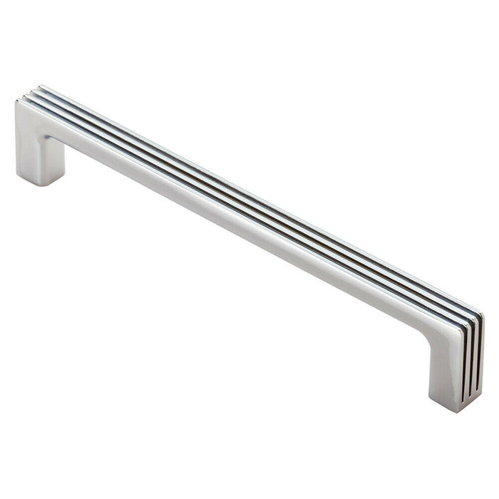 Straight D Bar Door Handle with Grooves 160mm Fixing Centres Polished Chrome Loops